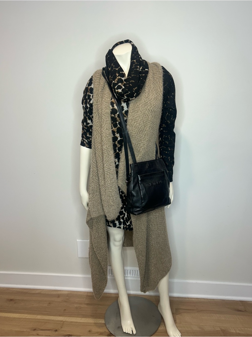 Taupe Open-Front Draped Knit Vest – Lightweight Layering